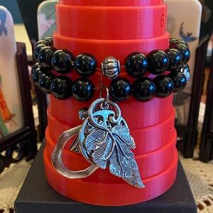 2Strand Stone Bracelet with Silver Tone Charms.